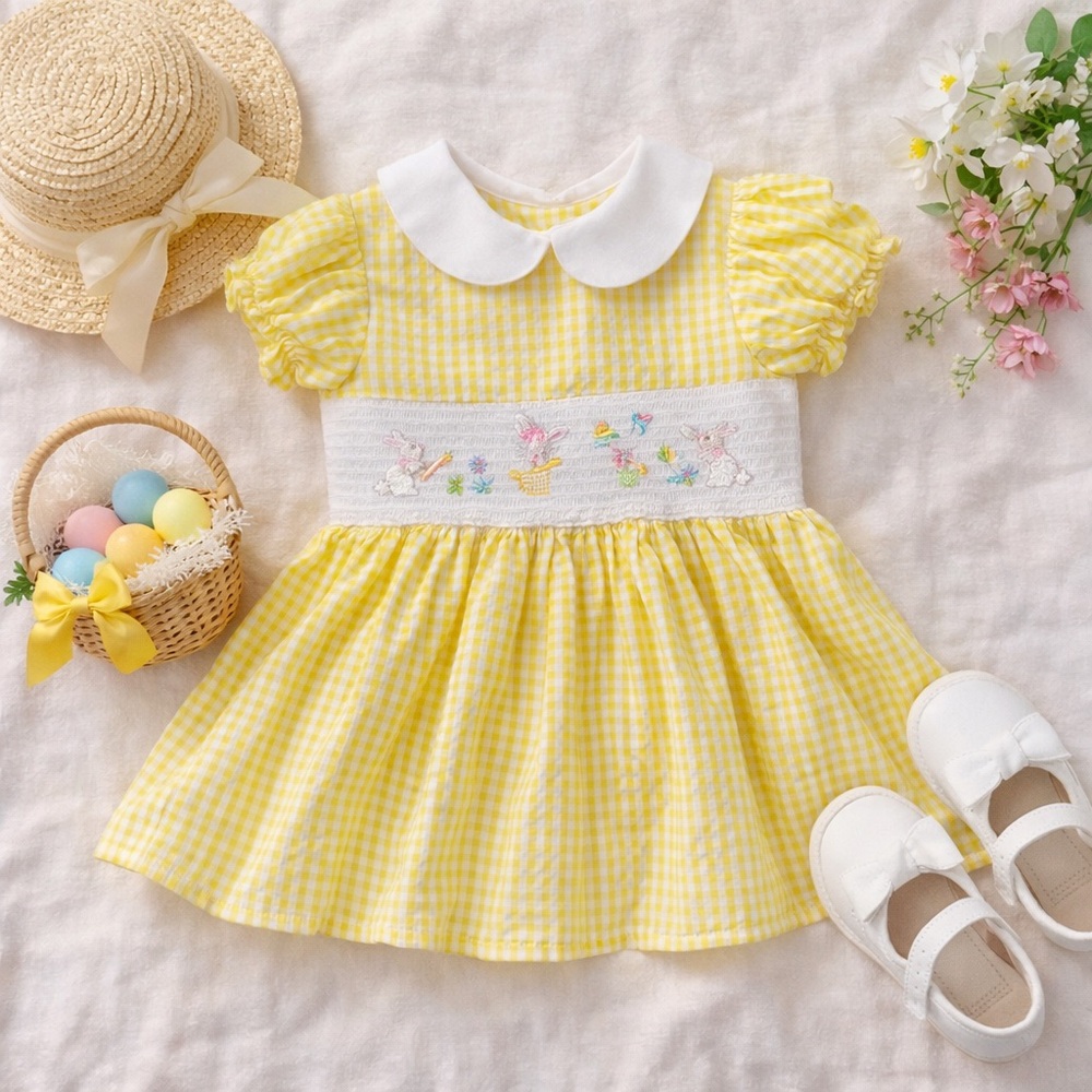 Goodlad Baby Girl Smocked Bunny Easter Dress Yellow Gingham 3–6M